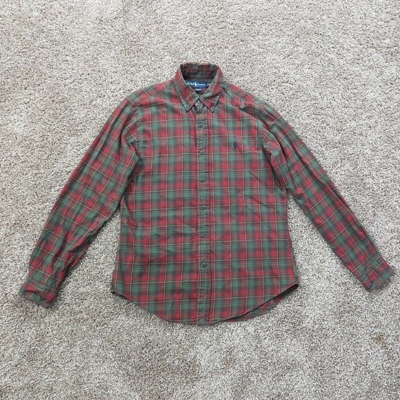 Ralph Lauren Custom Fit Plaid Flannel Shirt Mens Medium Red Green Brushed Cotton - Picture 3 of 5